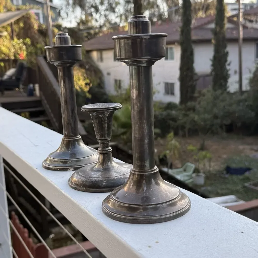 Set of 3 Italy Metal Silver Tone Taper Candle Holders Vintage Traditional 9in